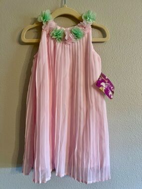 Blueberi Boulevard Light Pink Chiffon Flower-Trim Dress